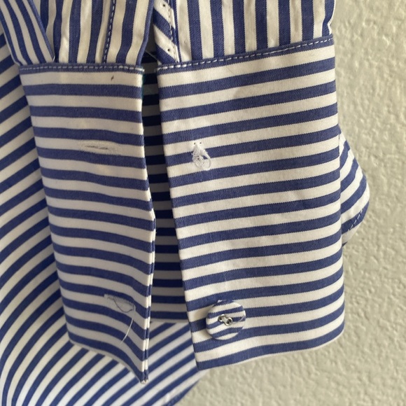 SELF-PORTRAIT BLUE/WHITE STRIPPED RUFFLE COLD SHOULDER BLOUSE - Picture 6 of 10